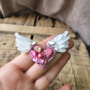 Angel Wing Brooch, Pink Heart Pin, Love symbol, Elegant accessory,The Jewelry Lover Ethereal Beauty, Mother's Day Gift, Gift For Girlfriend image 10