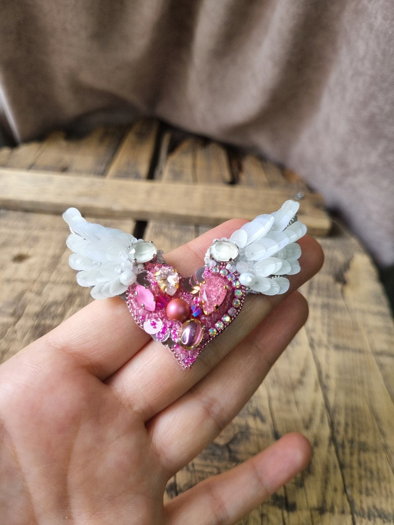 Angel Wing Brooch, Pink Heart Pin, Love symbol, Elegant accessory,The Jewelry Lover Ethereal Beauty, Mother's Day Gift, Gift For Girlfriend image 10