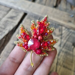 Red Leaf Brooch, Autumn Fashion, Naturel Inspired Accessory, Handmade Jewelry, Red Beaded Accessory , Gift For Mother, Gift For Valentine image 3