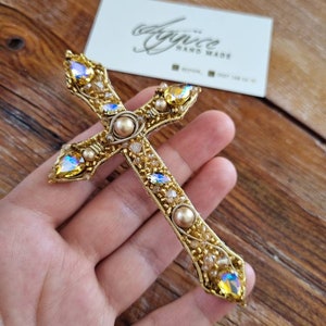 Handmade Cross Brooch, Vintage Baroque Cross, Victorian Style Pin, Catholic Accessories, Gift For Mother, Gold Cross Pin,Christian Jewelry image 10