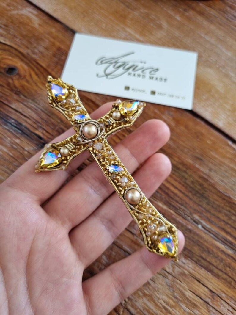 Handmade Cross Brooch, Vintage Baroque Cross, Victorian Style Pin, Catholic Accessories, Gift For Mother, Gold Cross Pin,Christian Jewelry image 10