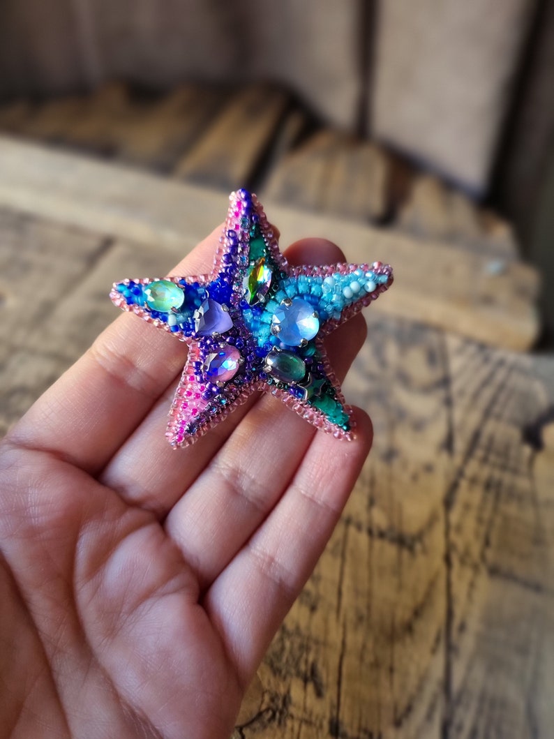 Beaded Star Brooch, Colorful Star Pin, Embroidered Jewelry, Exclusive Brooch, Mother's Day Gift, Summer Accessory, Colorful Jewelry image 4