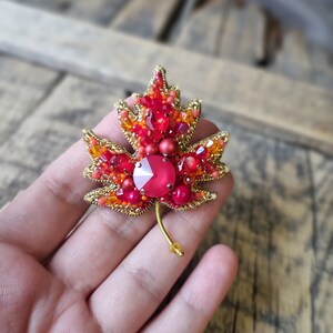 Red Leaf Brooch, Autumn Fashion, Naturel Inspired Accessory, Handmade Jewelry, Red Beaded Accessory , Gift For Mother, Gift For Valentine image 9