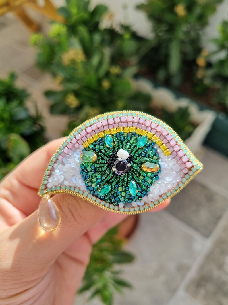 Colorful Eye Brooch, Unique Fashion Accessory, Evileye Accessories, Gift For Mother, Beaded Patch, Summer Jewelry image 5