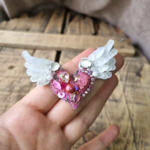 Angel Wing Brooch, Pink Heart Pin, Love symbol, Elegant accessory,The Jewelry Lover Ethereal Beauty, Mother's Day Gift, Gift For Girlfriend image 4