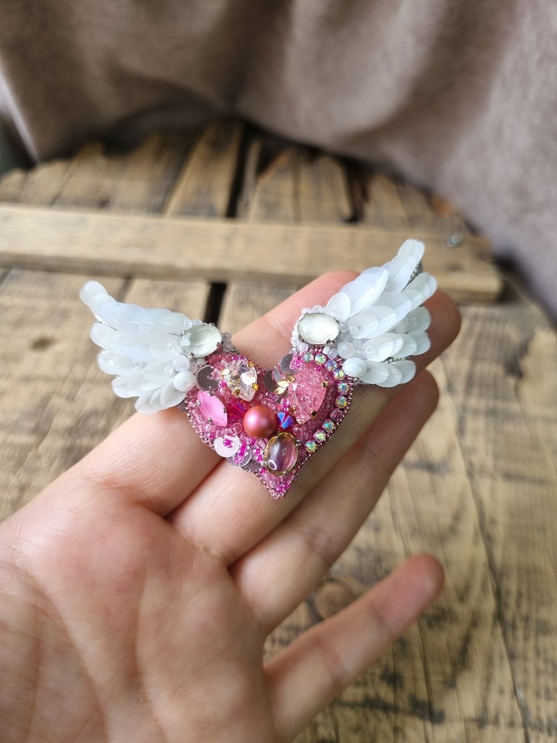 Angel Wing Brooch, Pink Heart Pin, Love symbol, Elegant accessory,The Jewelry Lover Ethereal Beauty, Mother's Day Gift, Gift For Girlfriend image 4