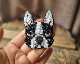 Handmade bulldog brooch,beaded bulldog pin, french bulldog, gift for dog lovers, special design jewelry, the jewelry lover, gift for mother