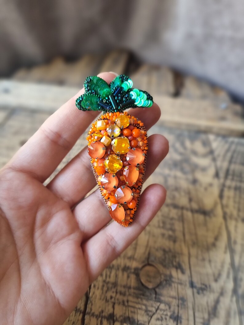 Handcrafted Carrot Brooch with Intricate Beadwork,Unique Gift For Veggie Lovers, The Jewelry Lover, Orange Accessories, Gift For Mother, image 5