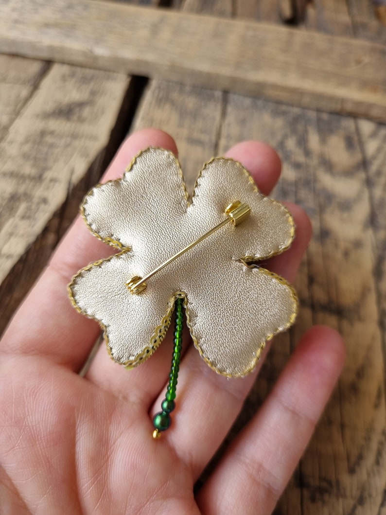 Handcrafted Clover Brooch, Unique Accessory, Gift For Mom, The Jewelry Lover, Gift For Nature Lover, Four Leaf Clover, Mother's Day Gift image 9