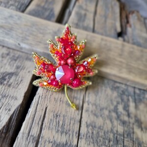 Red Leaf Brooch, Autumn Fashion, Naturel Inspired Accessory, Handmade Jewelry, Red Beaded Accessory , Gift For Mother, Gift For Valentine image 7