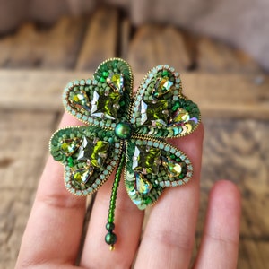 Handcrafted Clover Brooch, Unique Accessory, Gift For Mom, The Jewelry Lover, Gift For Nature Lover, Four Leaf Clover, Mother's Day Gift image 3