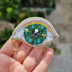 Colorful Eye Brooch, Unique Fashion Accessory, Evileye Accessories, Gift For Mother, Beaded Patch, Summer Jewelry image 1