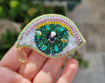 Colorful Eye Brooch, Unique Fashion Accessory, Evileye Accessories, Gift For Mother, Beaded Patch, Summer Jewelry