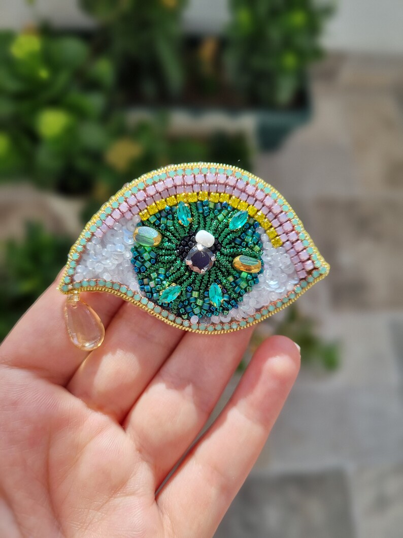 Colorful Eye Brooch, Unique Fashion Accessory, Evileye Accessories, Gift For Mother, Beaded Patch, Summer Jewelry image 1
