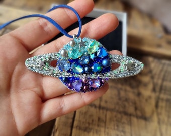 Car Mirror Ornament, Rearview Accessories, Car Mirror Decor, Gift For Space Lover,  Car Hanging Charms, Blue Planet Jewelry, Gift For Mother