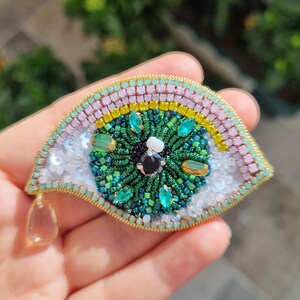 Colorful Eye Brooch, Unique Fashion Accessory, Evileye Accessories, Gift For Mother, Beaded Patch, Summer Jewelry image 7