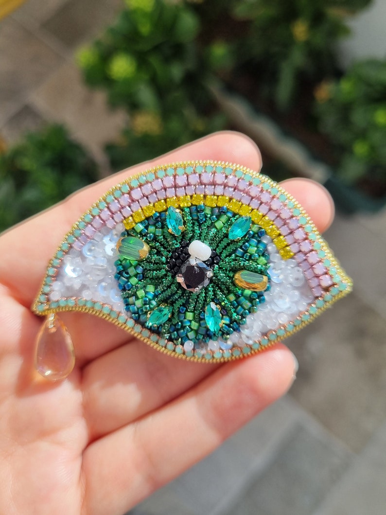 Colorful Eye Brooch, Unique Fashion Accessory, Evileye Accessories, Gift For Mother, Beaded Patch, Summer Jewelry image 7