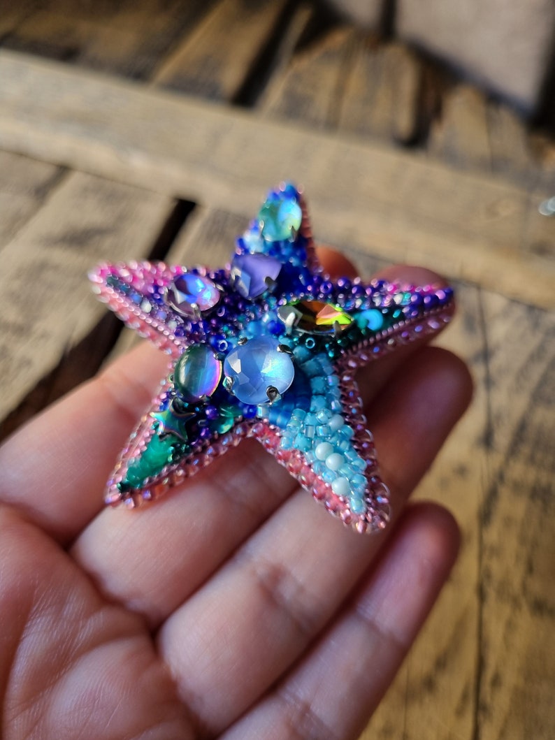 Beaded Star Brooch, Colorful Star Pin, Embroidered Jewelry, Exclusive Brooch, Mother's Day Gift, Summer Accessory, Gift For Jewelry Lover image 3