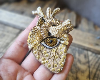 Gothic Handmade,Anatomical Heart Brooch with Beads,The Jewelry Lover, Gift For Her, Central Eye, Unique Statement Jewelry, Gift For Mother