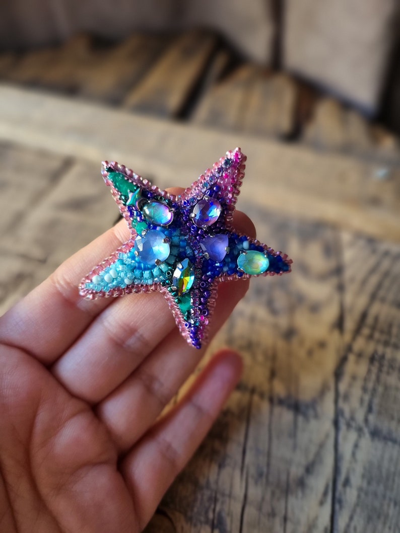 Beaded Star Brooch, Colorful Star Pin, Embroidered Jewelry, Exclusive Brooch, Mother's Day Gift, Summer Accessory, Gift For Jewelry Lover image 6