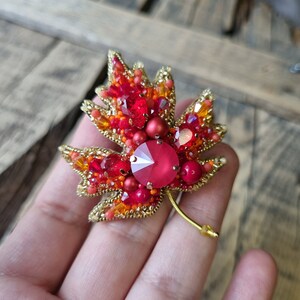 Red Leaf Brooch, Autumn Fashion, Naturel Inspired Accessory, Handmade Jewelry, Red Beaded Accessory , Gift For Mother, Gift For Valentine image 5