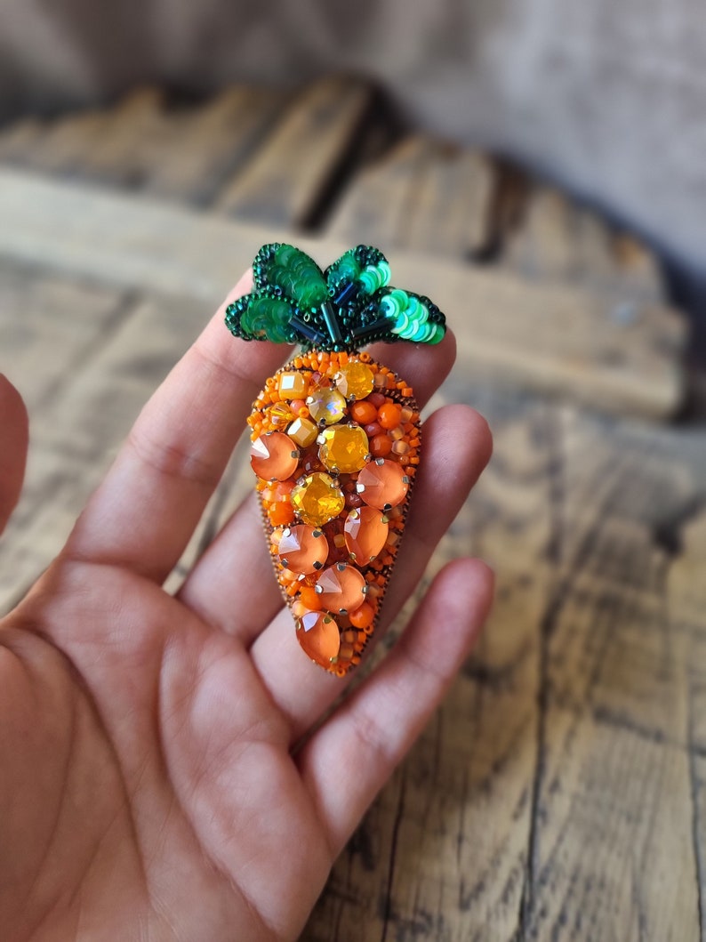 Handcrafted Carrot Brooch with Intricate Beadwork,Unique Gift For Veggie Lovers, The Jewelry Lover, Orange Accessories, Gift For Mother, image 10