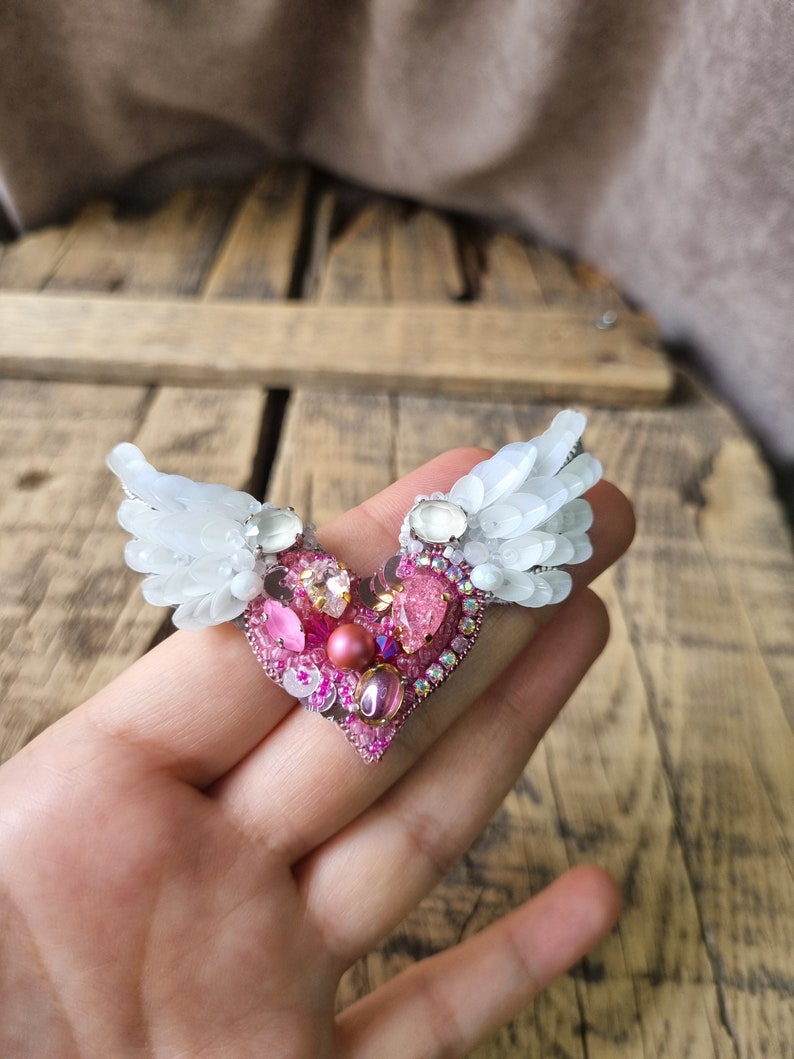 Angel Wing Brooch, Pink Heart Pin, Love symbol, Elegant accessory,The Jewelry Lover Ethereal Beauty, Mother's Day Gift, Gift For Girlfriend image 9