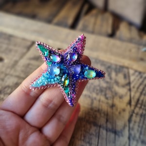 Beaded Star Brooch, Colorful Star Pin, Embroidered Jewelry, Exclusive Brooch, Mother's Day Gift, Summer Accessory, Colorful Jewelry image 1