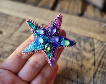 Beaded Star Brooch,  Colorful Star Pin, Embroidered Jewelry,  Exclusive Brooch, Mother's Day Gift, Summer Accessory, Gift For Jewelry Lover