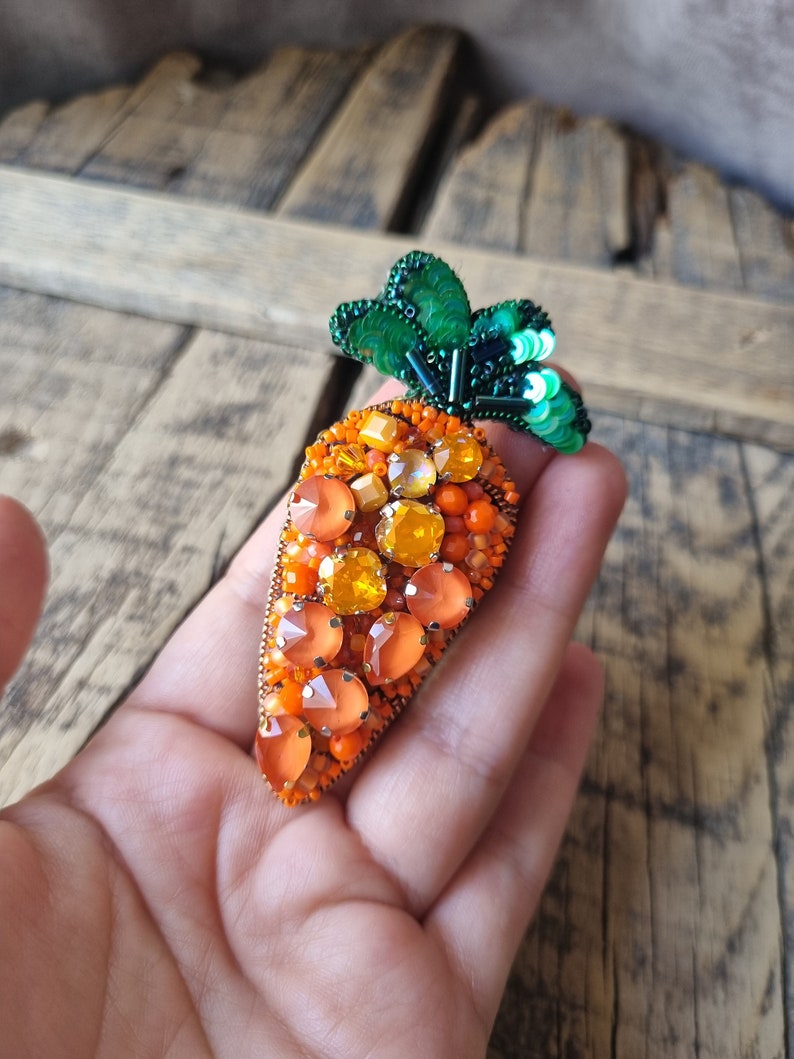 Handcrafted Carrot Brooch with Intricate Beadwork,Unique Gift For Veggie Lovers, The Jewelry Lover, Orange Accessories, Gift For Mother, image 7