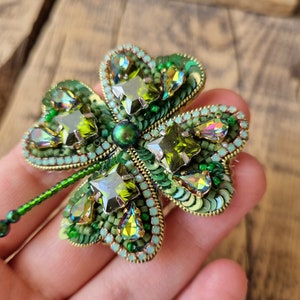 Handcrafted Clover Brooch, Unique Accessory, Gift For Mom, The Jewelry Lover, Gift For Nature Lover, Four Leaf Clover, Mother's Day Gift image 8