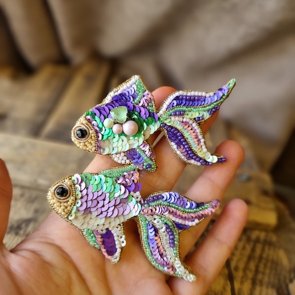 Handmade fish brooches, Colorful Fish Pin,  Beaded Accessory, Pisces Jewelry, The Jewelry Lover, Gift For Mother, Handcrafted Gifts