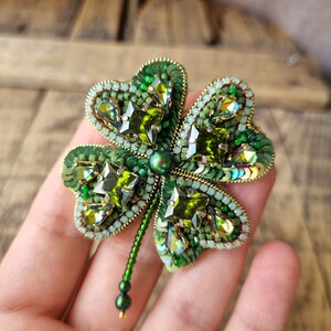 Handcrafted Clover Brooch, Unique Accessory, Gift For Mom, The Jewelry Lover, Gift For Nature Lover, Four Leaf Clover, Mother's Day Gift image 2