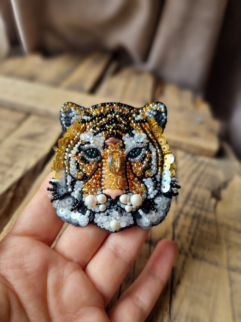 Handmade Tiger Brooch, Handcrafted Pin, Embroidery Brooch, Unique Gift For Her, Gift For Mother, Wildlife Inspired, Custom Jewelry image 1