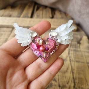 Angel Wing Brooch, Pink Heart Pin, Love symbol, Elegant accessory,The Jewelry Lover Ethereal Beauty, Mother's Day Gift, Gift For Girlfriend image 2