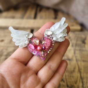 Angel Wing Brooch, Pink Heart Pin, Love symbol, Elegant accessory,The Jewelry Lover Ethereal Beauty, Mother's Day Gift, Gift For Girlfriend image 6