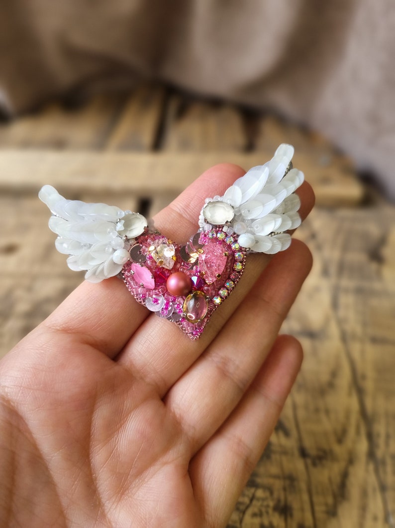 Angel Wing Brooch, Pink Heart Pin, Love symbol, Elegant accessory,The Jewelry Lover Ethereal Beauty, Mother's Day Gift, Gift For Girlfriend image 6