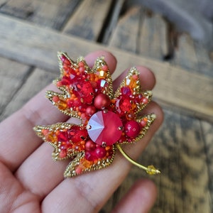 Red Leaf Brooch, Autumn Fashion, Naturel Inspired Accessory, Handmade Jewelry, Red Beaded Accessory , Gift For Mother, Gift For Valentine image 6