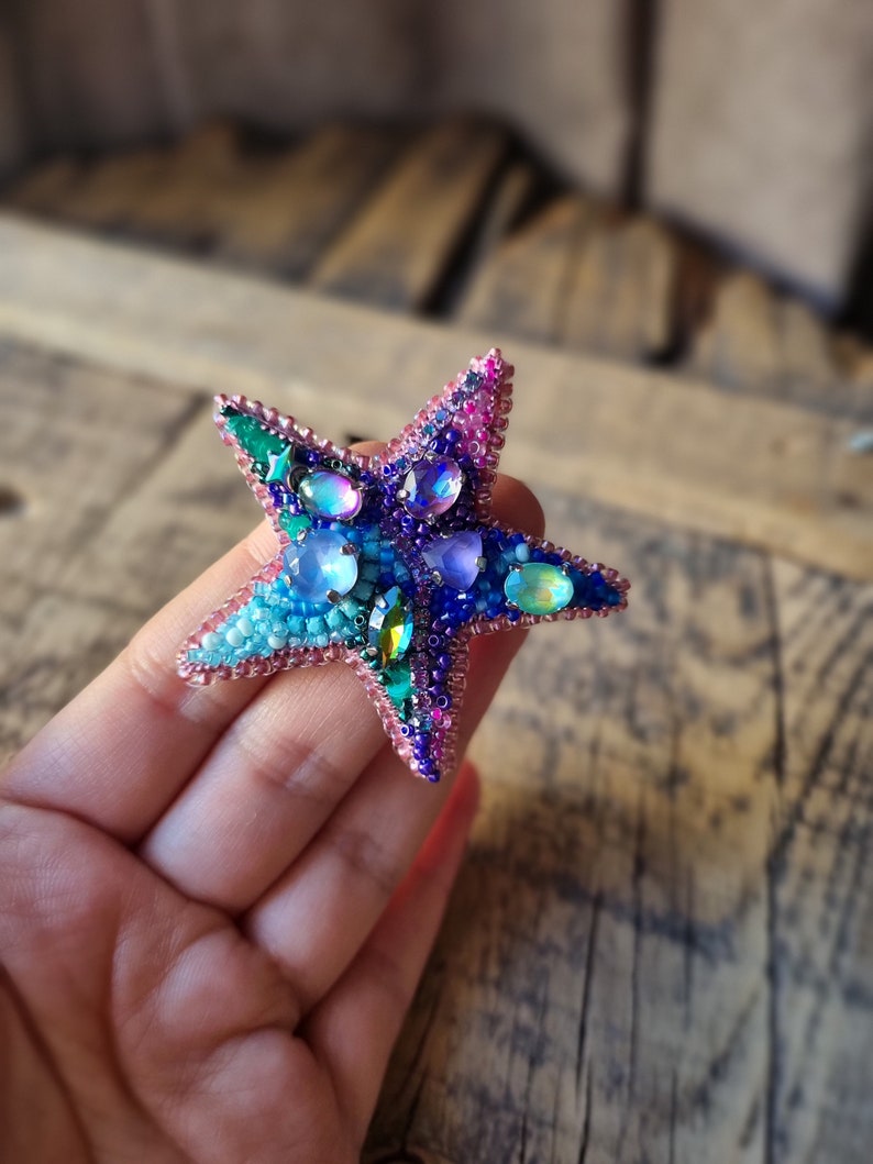 Beaded Star Brooch, Colorful Star Pin, Embroidered Jewelry, Exclusive Brooch, Mother's Day Gift, Summer Accessory, Gift For Jewelry Lover image 5