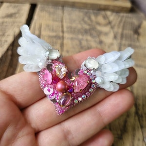 Angel Wing Brooch, Pink Heart Pin, Love symbol, Elegant accessory,The Jewelry Lover Ethereal Beauty, Mother's Day Gift, Gift For Girlfriend image 8