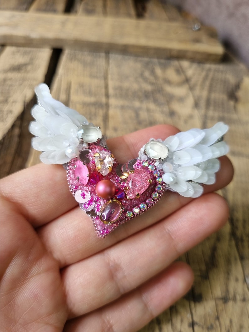 Angel Wing Brooch, Pink Heart Pin, Love symbol, Elegant accessory,The Jewelry Lover Ethereal Beauty, Mother's Day Gift, Gift For Girlfriend image 8
