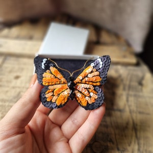 Embroidered Butterfly Brooch, Orange Butterfly Pin, Mother's Day Gift, Beaded Bug Patch,The Jewelry Lover, Gift For Her, Insect Lovers Gift