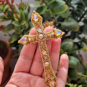 Handmade Cross Brooch, Vintage Baroque Cross, Victorian Style Pin, Catholic Accessories, Gift For Mother, Gold Cross Pin,Christian Jewelry image 1