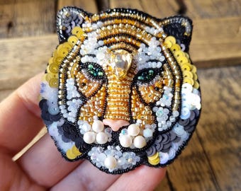Handmade Tiger Brooch, Handcrafted Pin, Embroidery Brooch