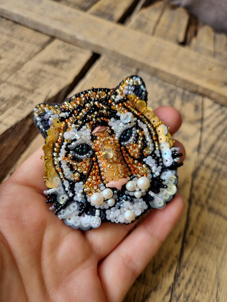 Handmade Tiger Brooch, Handcrafted Pin, Embroidery Brooch, Unique Gift For Her, Gift For Mother, Wildlife Inspired, Custom Jewelry image 10