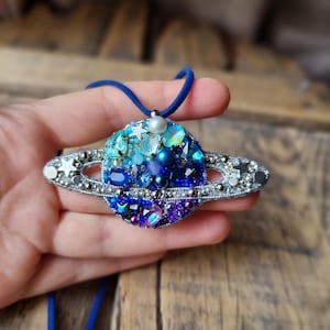 Blue Planet Car Mirror Charm: Handcrafted Beaded Rearview Ornament