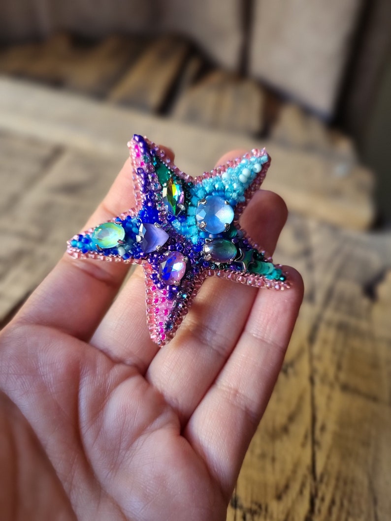 Beaded Star Brooch, Colorful Star Pin, Embroidered Jewelry, Exclusive Brooch, Mother's Day Gift, Summer Accessory, Gift For Jewelry Lover image 2