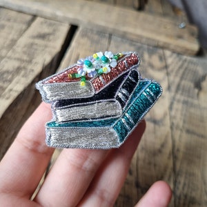 Embroidered Book Brooch, Sparkling Book Pin, Unique Gift for Mother, Elegance Jewelry, Gift For Book Lover, Embroidery Accessory image 8