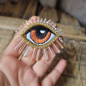 Handmade Evil Eye Brooch: Beaded Embroidery Protective Jewelry