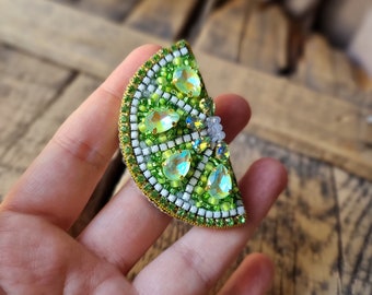 Lime Slice Brooch, Unique Gift For Fruit Lovers, Beaded Lemon Pin, Gift For Mother,  Nature Inspired Jewelry,  Embroidery Patch,